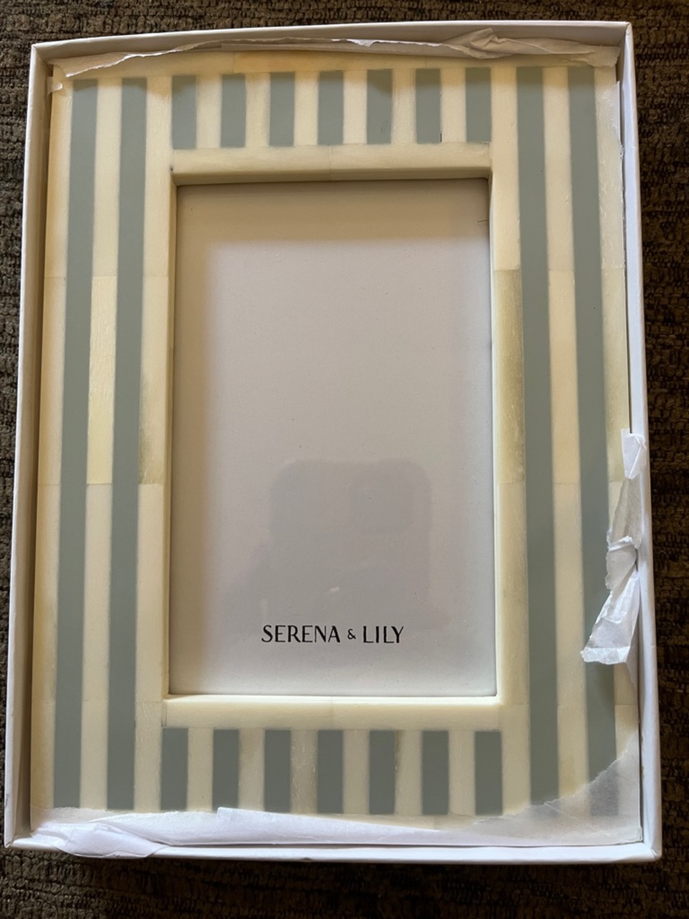Serena & Lily Striped Picture Frame in Blue and Cream 4x6